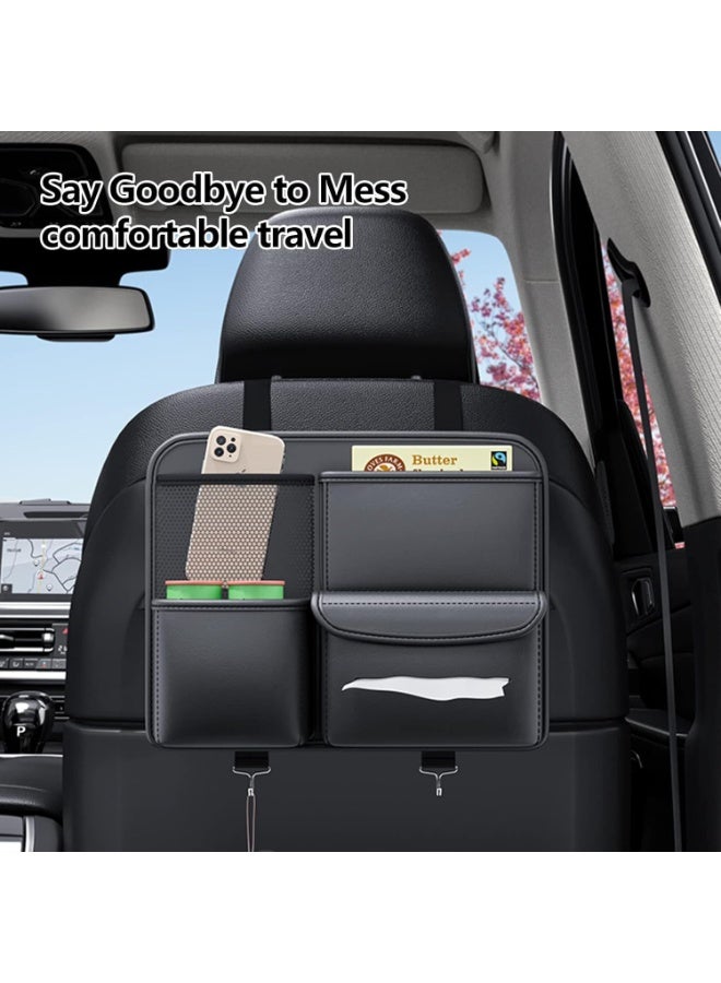 Soofam Leather Car Backseat Organizer - Hanging Seat Storage Bag for Snacks, Drinks, Toys, Magazines - Keeps Car Clean and Tidy - Essential Travel Accessories, Black - Image 4